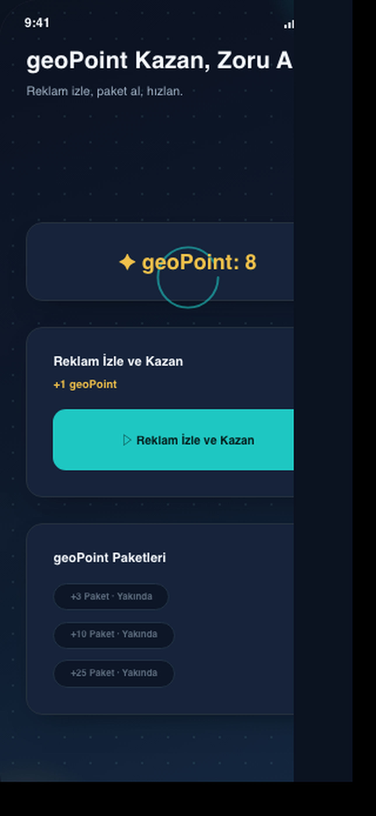 GeoWeave geoPoint ve ödüllü reklam ekranı