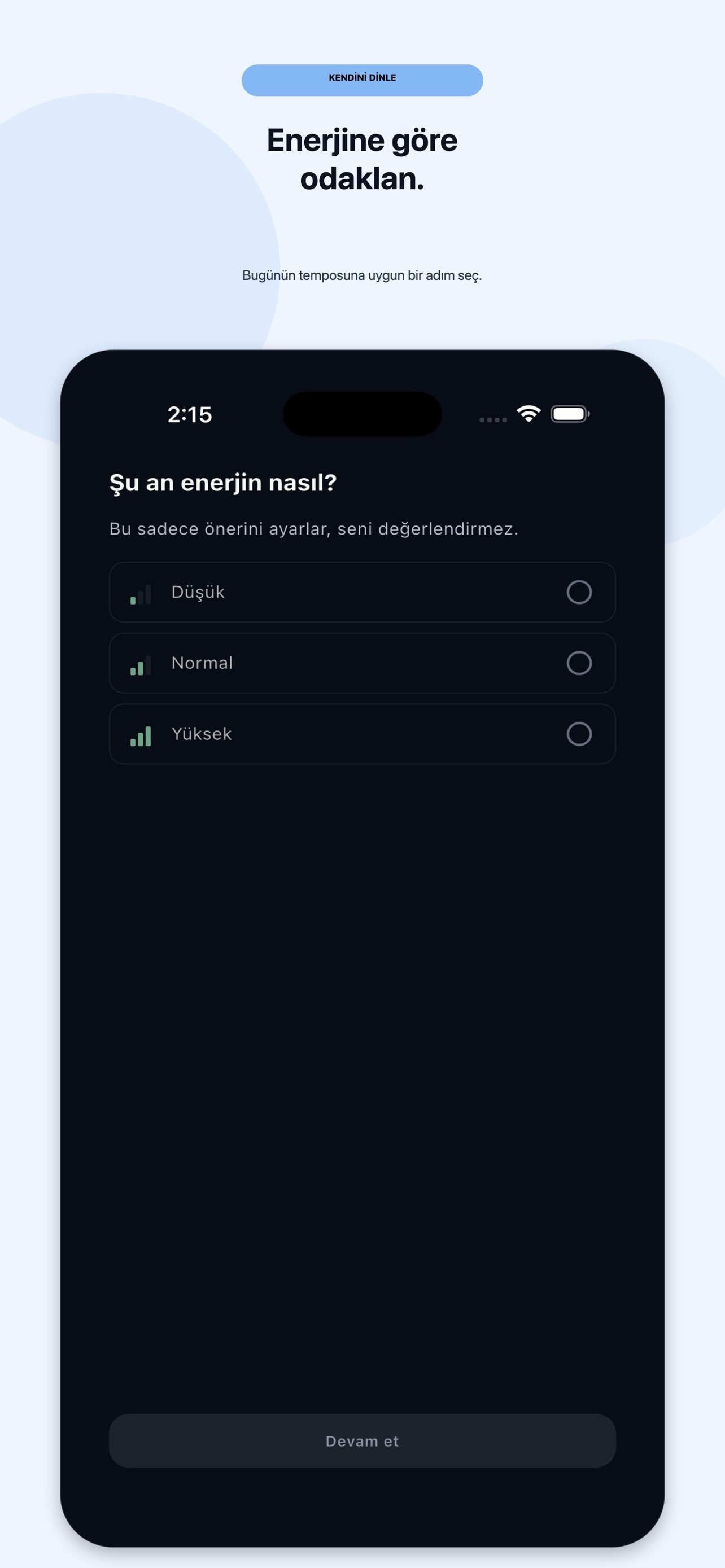Movori enerji kontrolü ekranı